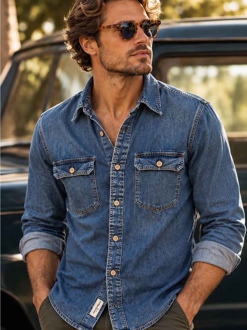 Abercrombie & Fitch Men’s M Muscle Fit Denim Shirt Blue Long Sleeve Button Down